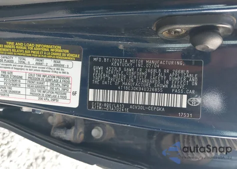 2004 Toyota Camry Xle из США, поврежденный, VIN 4T1BE30K94U326855